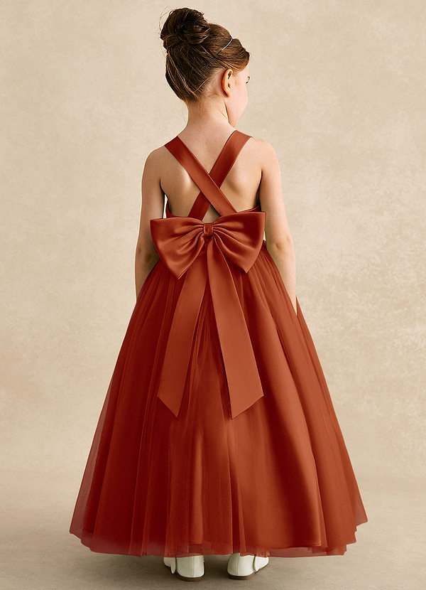 Azazie Peanut Blumenkinder Kleider A-Linie Riemen Tüll Kleid Paprika image1