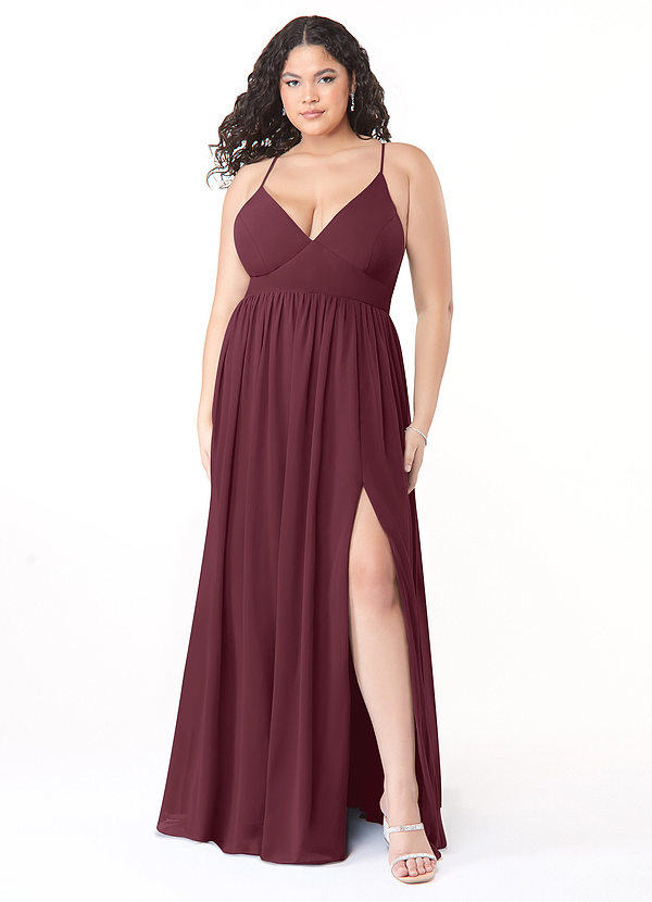 Azazie Aaida Robes Demoiselle d'honneur Robe Trapèze en Mousseline de soie Corset Cabernet image1