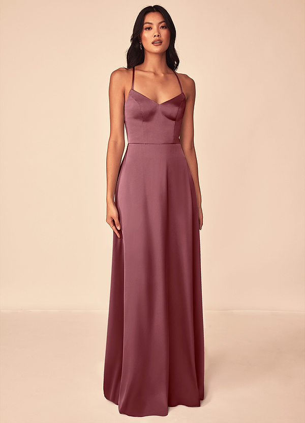 Azazie Mei Brautjungfernkleider A-Linie V-Hals Stretch-Satin Kleid Wüstenrose image1