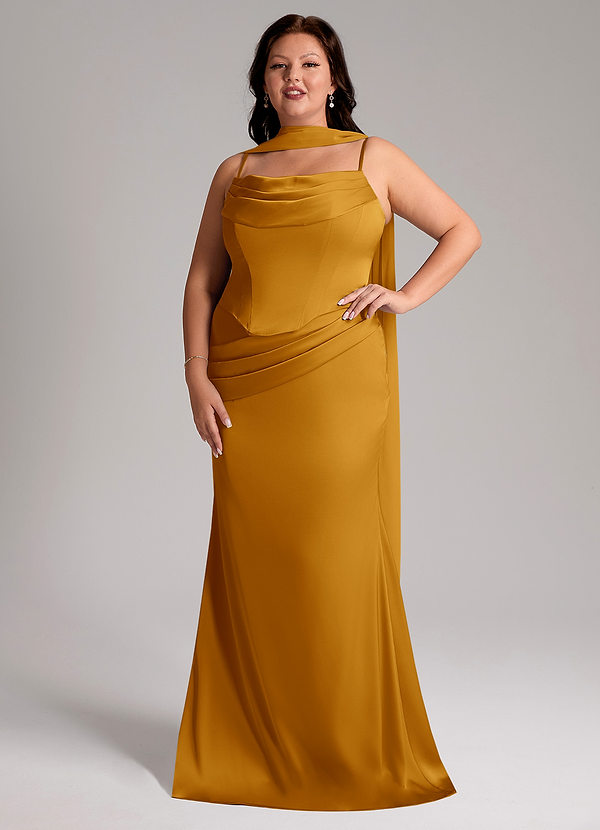 Azazie Sorrel Bridesmaid Dresses Butterscotch Mermaid Strapless Stretch Satin Convertible Dress image1