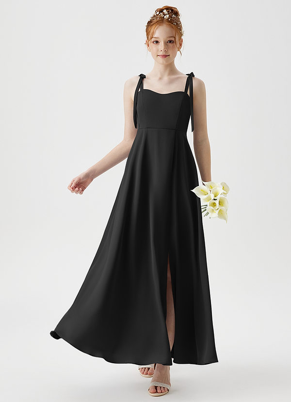 Azazie Rosey Junior Black A-Line Sweetheart Neckline Stretch Satin Dress image1