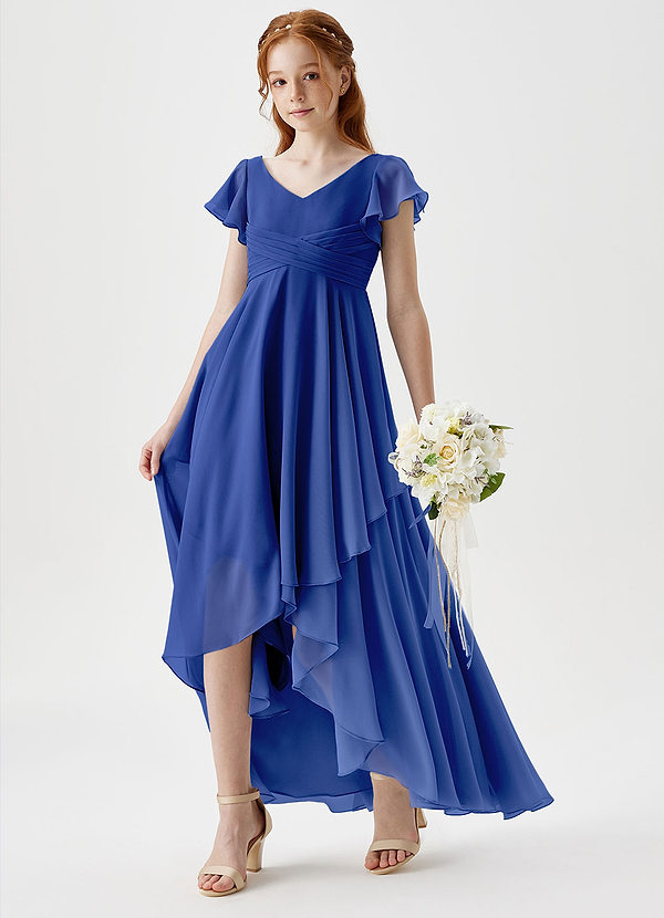 Azazie Caria Junior Royal Blue A-Line Pleated Chiffon Dress image1