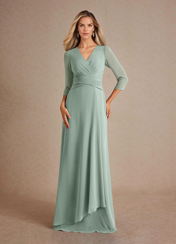 Azazie Mayfield Mother of the Brides Dresses Agave A-Line Pleated Chiffon Dress image1