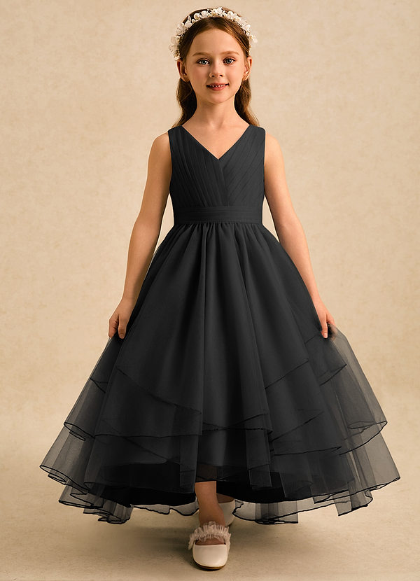 Azazie Seraphina Vestidos de arras Vestido Negro de Tul de Corte en A con Plisado image1
