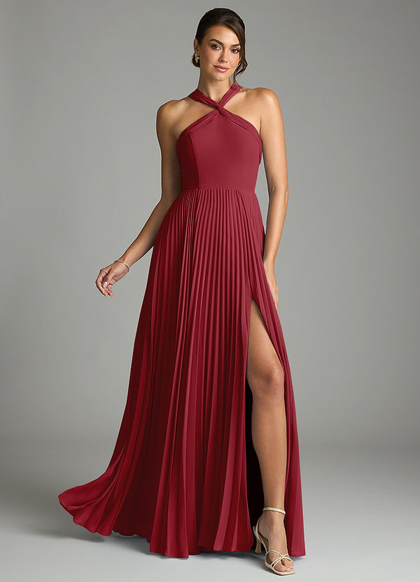 Azazie Afra Abiti da Damigella Abito A-Line in Chiffon Plissettato Melograno image1