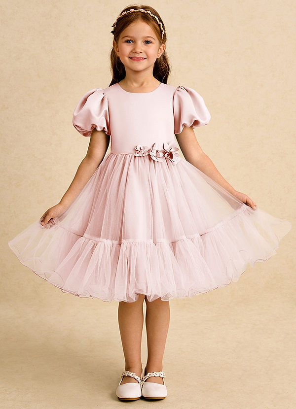 Azazie Cocoa Abiti da Ragazza di Fiori Abito Principessa in Tulle Plissettato Rosa Rossore image1