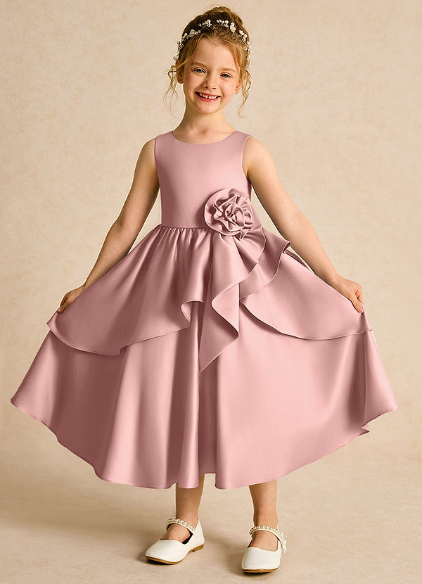 Azazie Hermia Vestidos de Niña de Flores Vestido de Oro Rosa de Satin Mate de Corte En A con Sin mangas image1