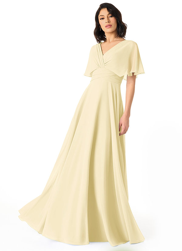 Azazie Pamela Bridesmaid Dresses Lemon Sorbet A-Line V-Neck Pleated Chiffon Dress image1