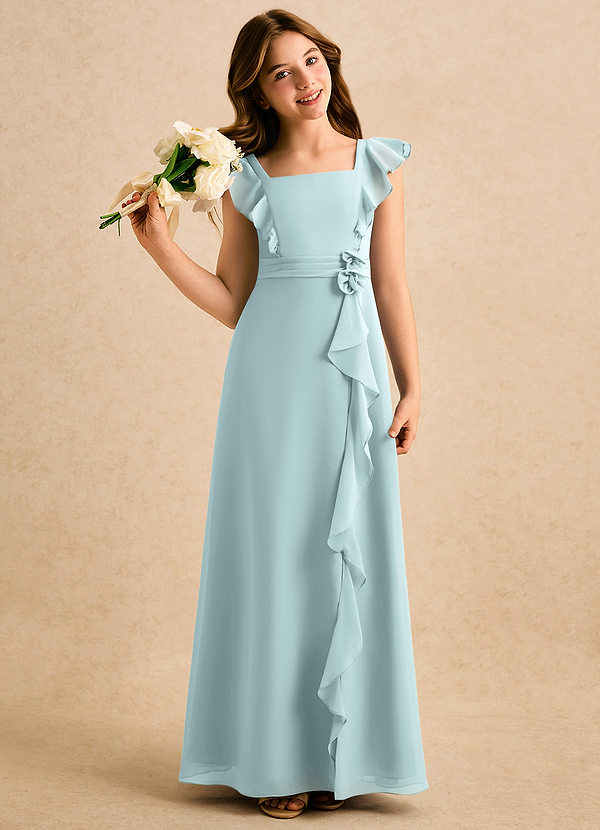 Azazie Soso Girls Formal Blomsterpigekjoler A-Line Plisseret Chiffon Gulv-længde Kjole image1