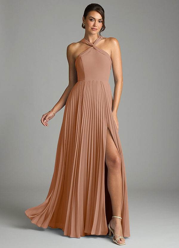 Azazie Afra Abiti da Damigella Abito A-Line in Chiffon Plissettato Champagne Rosa image1