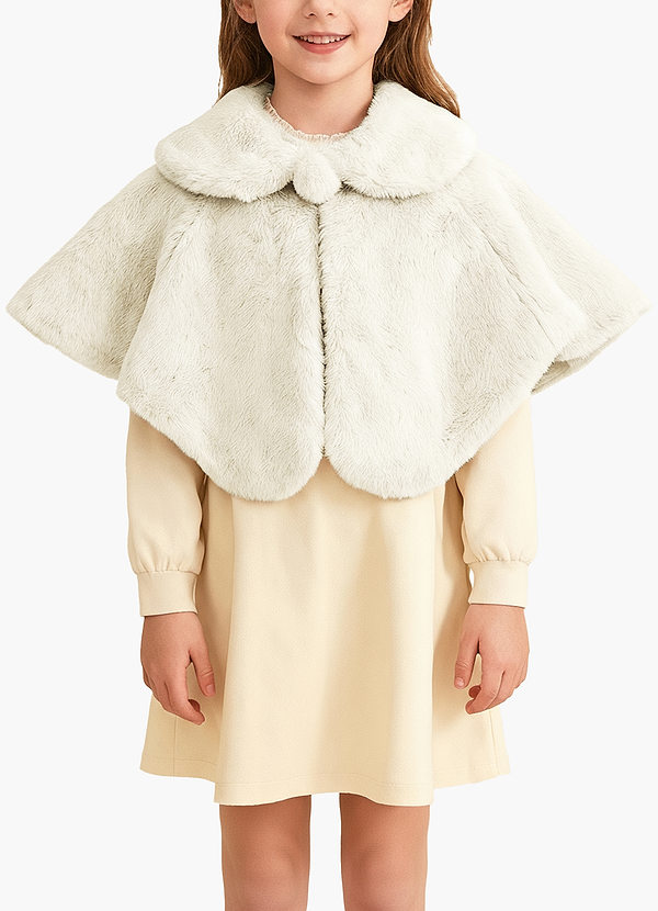 front Flower Girl Faux Fur Collared Cape