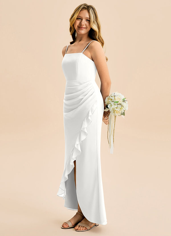 Azazie Buzzy Junior Robe Fourreau en Mousseline de soie Plissée Blanc image1