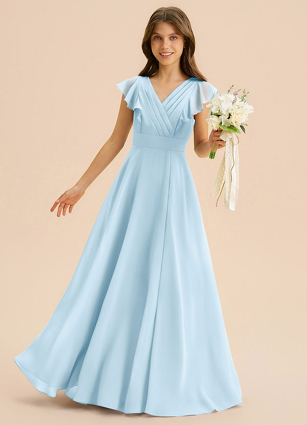 Azazie Anysa Junior Robe Trapèze en Mousseline de soie Rayé Bleu Ciel image1