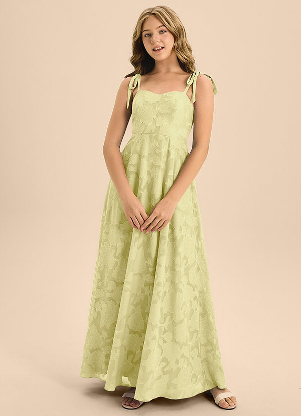 Azazie Rosey Junior Abito A-Line in Burnout Floreale Scollo a Cuore Sorbetto Al Limone image1
