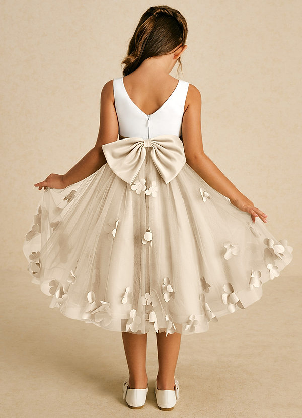 Azazie Sprout Blumenkinder Kleider A-Linie Schleifen Tüll Kleid Champagner image1