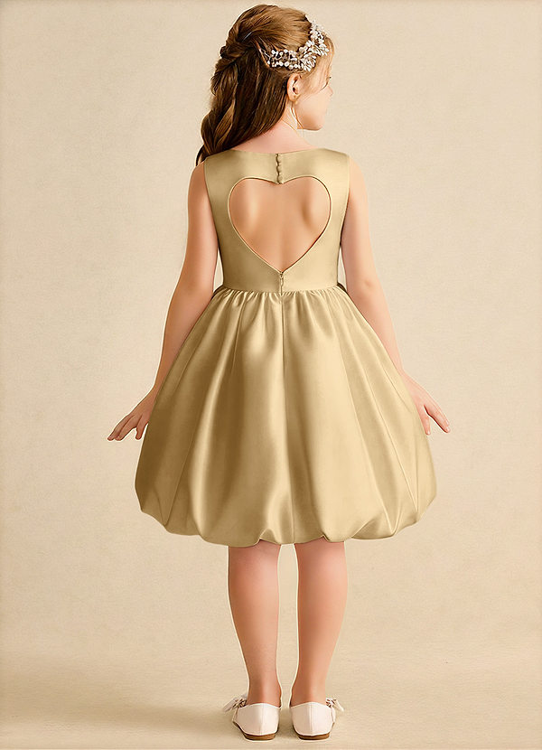 Azazie Nirvana Abiti da Ragazza di Fiori Abito Principessa in Raso Opaco Increspato Oro image1