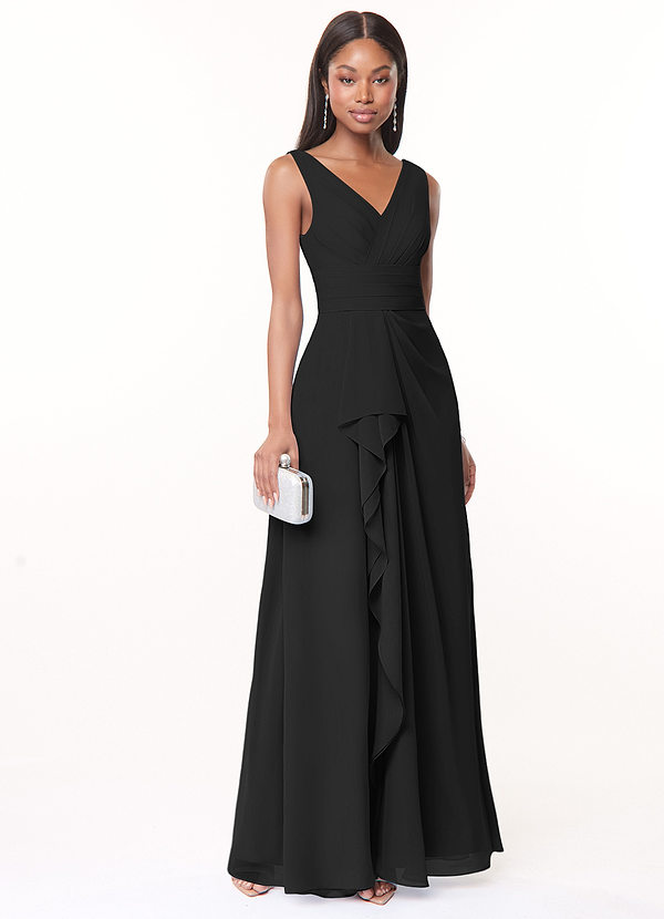 Azazie Julianna Bridesmaid Dresses Black A-Line Chiffon Dress image1