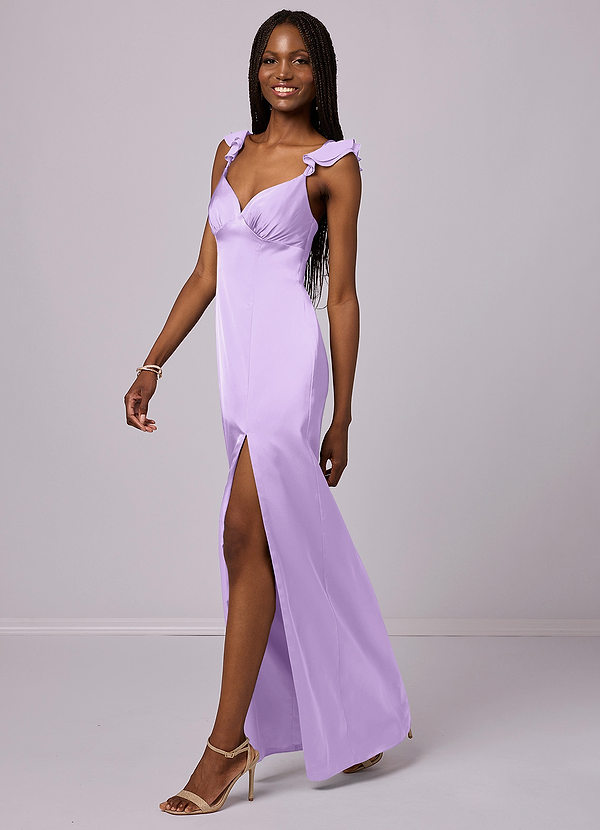 Barbie ♥ Azazie Robes Demoiselle d'honneur Robe Fourreau en Satin extensible Lilas image1
