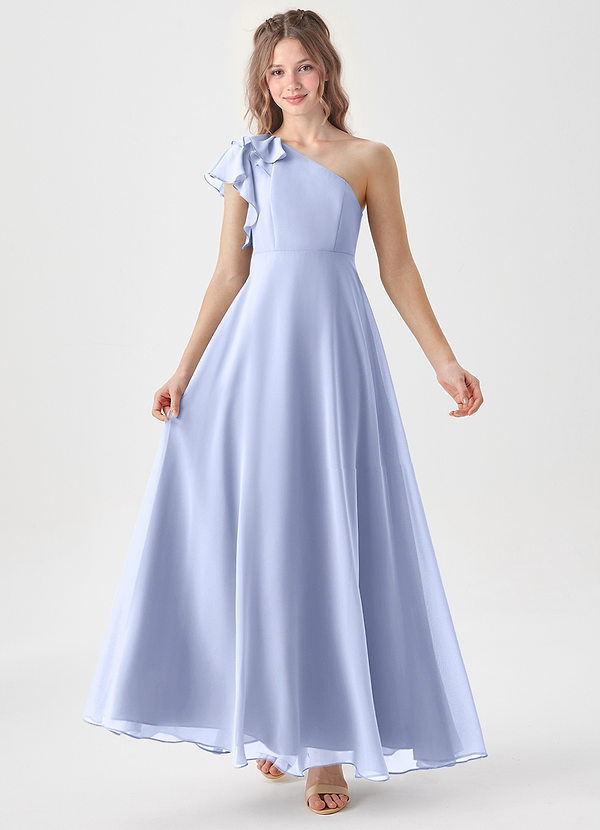 Azazie Arabella Junior Abito A-Line in Chiffon Increspato Ghiaccio image1