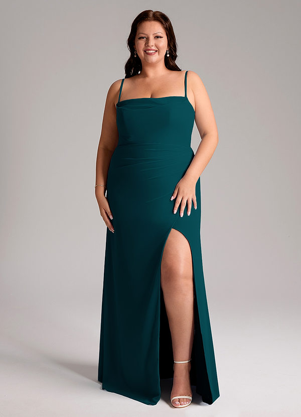 Azazie Leonis Vestidos Dama de Honor Vestido de Pino de Gasa de Corte Recto Convertible con Sin tirantes image1