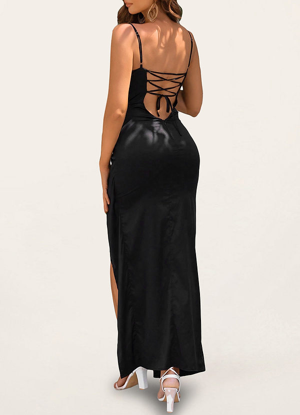 back Lithonia Black Cowl Neck Midi Dress