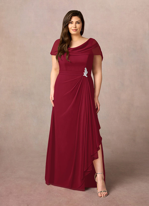 Cicinia Burgundy Plus Size Mother Of The Bride Dress With Sleeves Long Chiffon Beaded A-line Tea Length main image 1