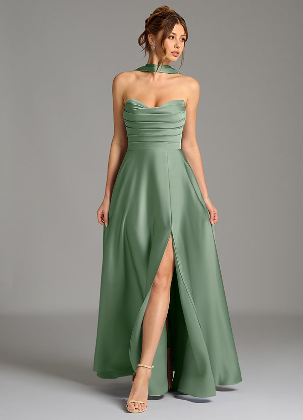 Azazie Ayla Brudtärneklänningar Klä av A-Linje i Stretch Satin Korsett Matcha image1