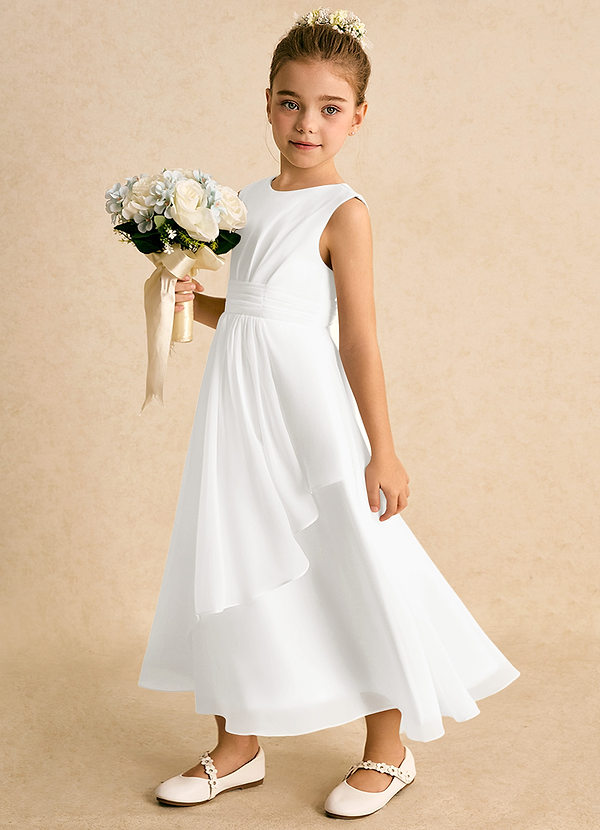 Azazie Edelweiss Flower Girl Dresses Ivory A-Line Pleated Chiffon Dress image1