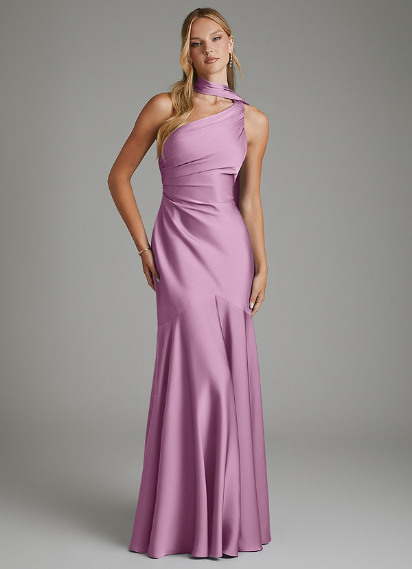 Azazie Amara Bridesmaid Dresses Wisteria Mermaid One Shoulder Stretch Satin Dress image1