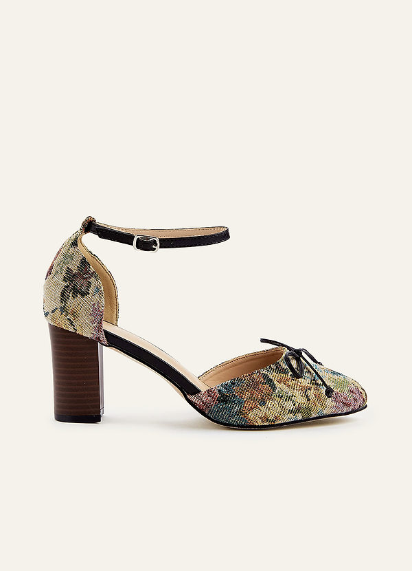 front Blommig gobeläng ankelrem Blockklackar