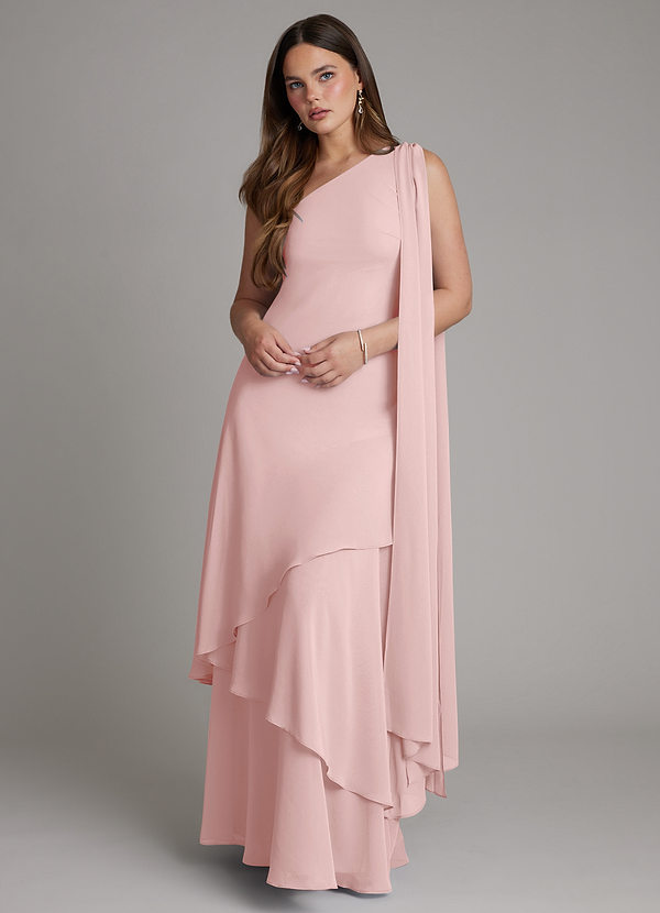 Azazie Monique Bruidsmeisjesjurken Jurk van Chiffon met A-lijn One-shoulder Poederroze image1