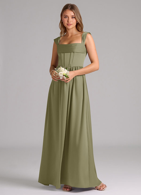 Azazie Hattie Bridesmaid Dresses Pistachio A-Line Corset Stretch Satin Dress image1
