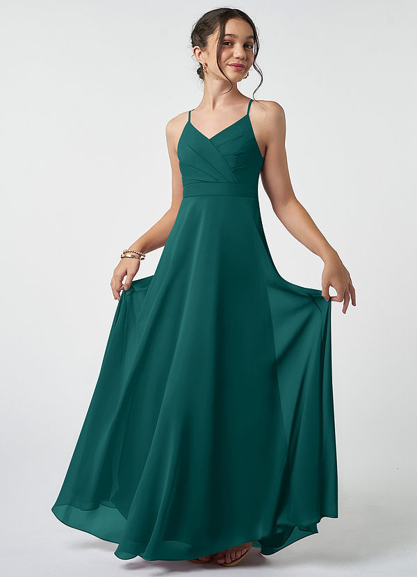 Azazie Avelina Junior Peacock A-Line Pleated Chiffon Dress image1
