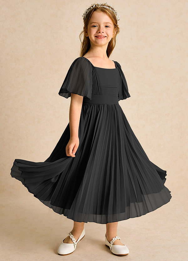 Azazie Gisele Abiti da Ragazza di Fiori Abito A-Line in Chiffon Plissettato Nero image1