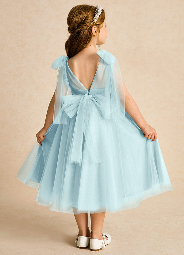Azazie Dori Robes de Fillette d'Honneur Robe Trapèze en Tulle Rayé Verre De Mer image1