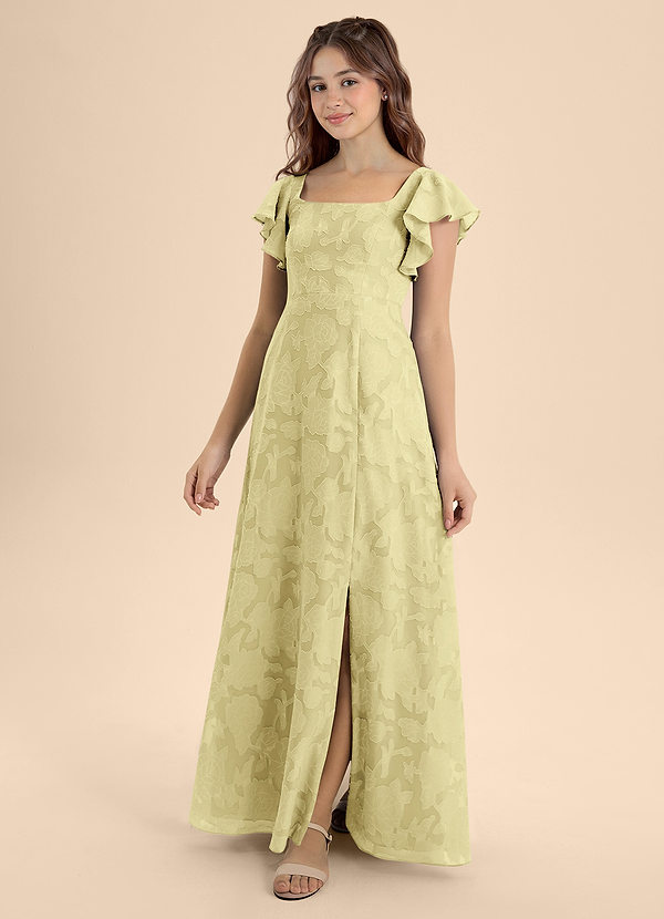 Azazie Bondi Junior Robe Trapèze en Blumen-Burnout Arc Sorbet Citron image1