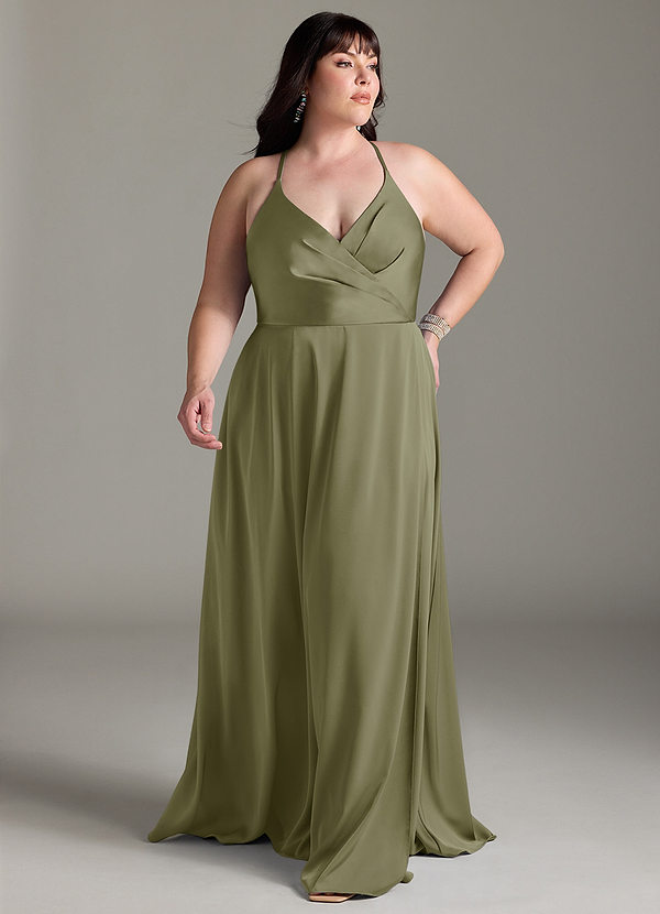 Azazie Davis Bruidsmeisjes Jurken Jurk van Stretch Satijn met A-Lijn Geplooid Pistache image1