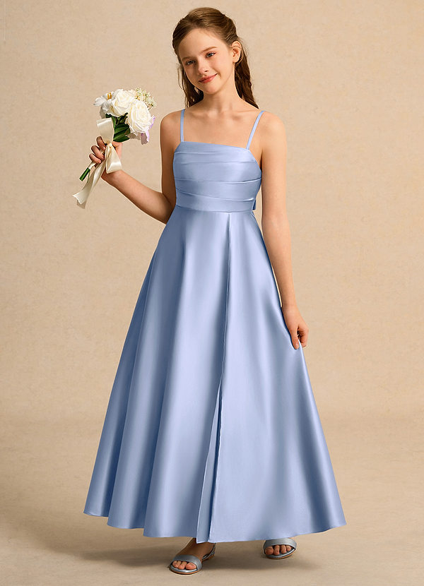 Azazie Pebbles Junior Formal Flower Girl Dresses Ice A-Line Pleated Matte Satin Dress image1