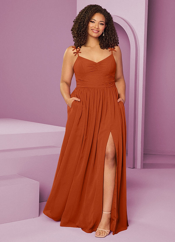 Barbie ♥ Azazie Bridesmaid Dresses Burnt Orange A-Line Pleated Chiffon Dress image1