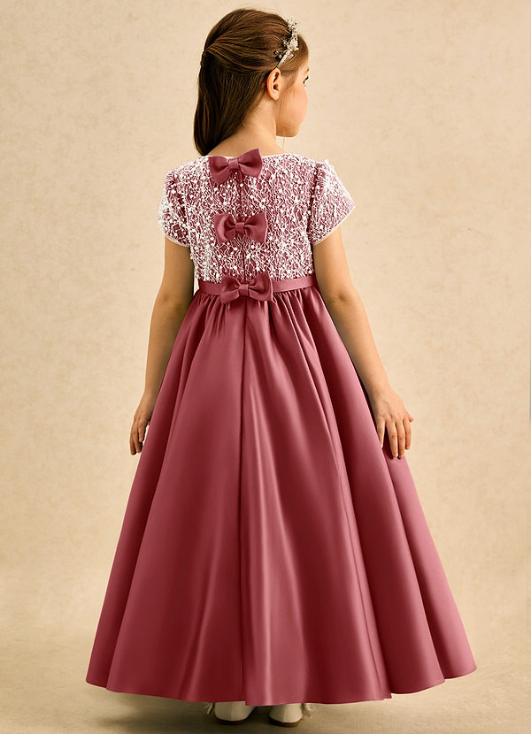 Azazie Cashew Flower Girl Dresses Antique Rose Ball-Gown with Sleeves Matte Satin Dress image1