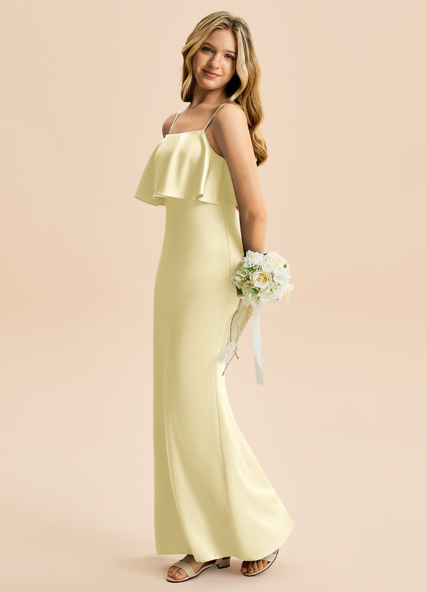 Azazie Galene Junior Lemon Sorbet Mermaid Stretch Satin Dress image1