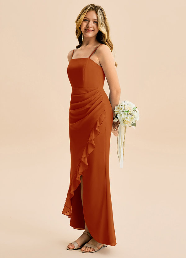 Azazie Buzzy Junior Paprika Sheath Pleated Chiffon Dress image1