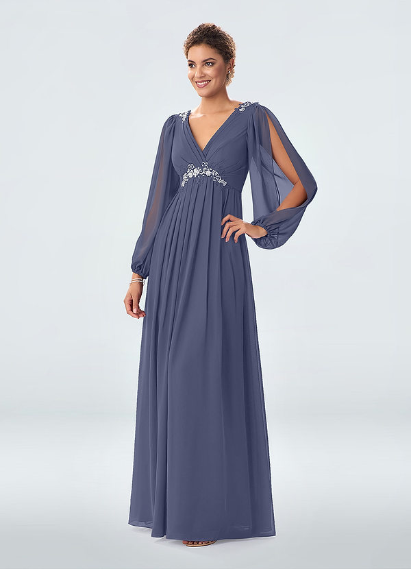 stormy blue mother of the bride dress