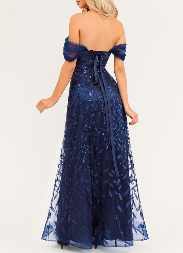 back Sparkly Darling Navy Blue Sequin Maxi Dress