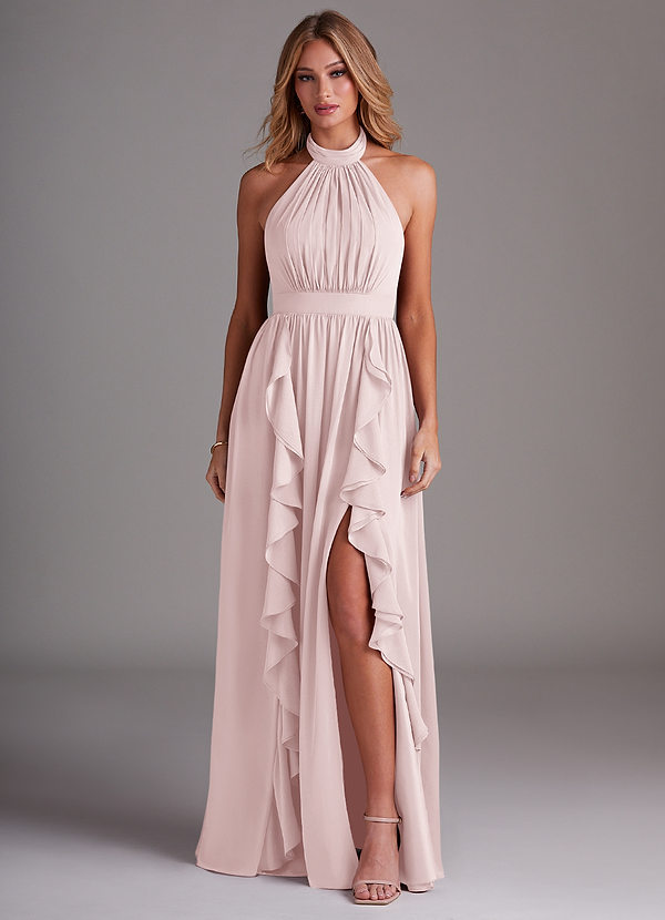 Azazie Avary Bridesmaid Dresses Blushing Pink A-Line Pleated Chiffon Dress image1