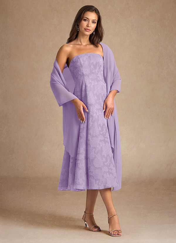 Azazie Lorain Brautmutterkleider A-Linie Plissee Blumen-Burnout Kleid Flieder image1