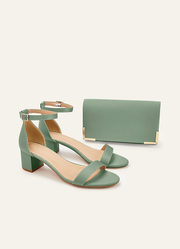 front Matching Color Matte Satin Block Heel Sandals & Envelope Clutch Set