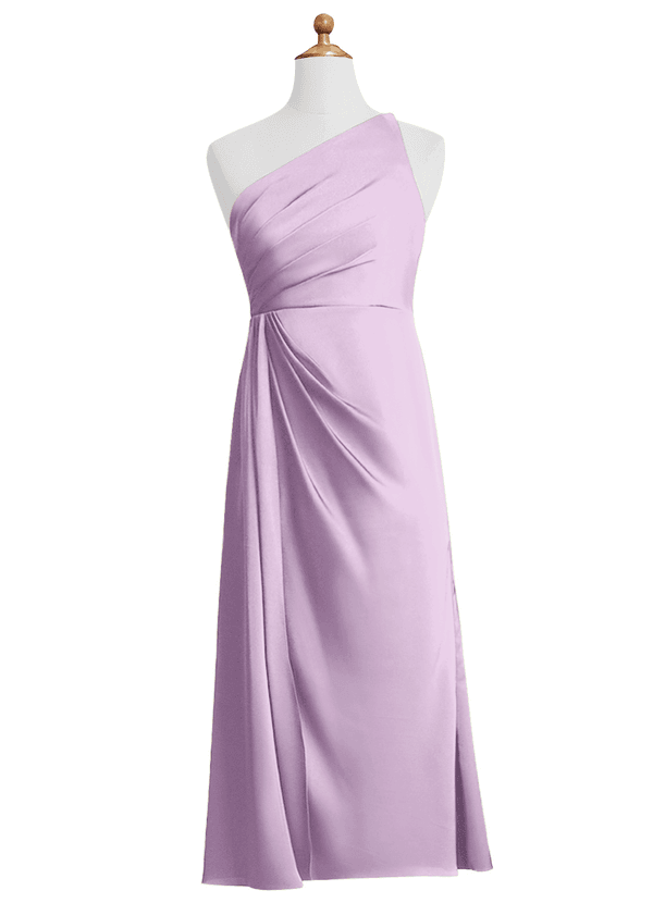 Azazie Mika Junior Robe Trapèze en Satin extensible Plissée Frostiges Flieder image1