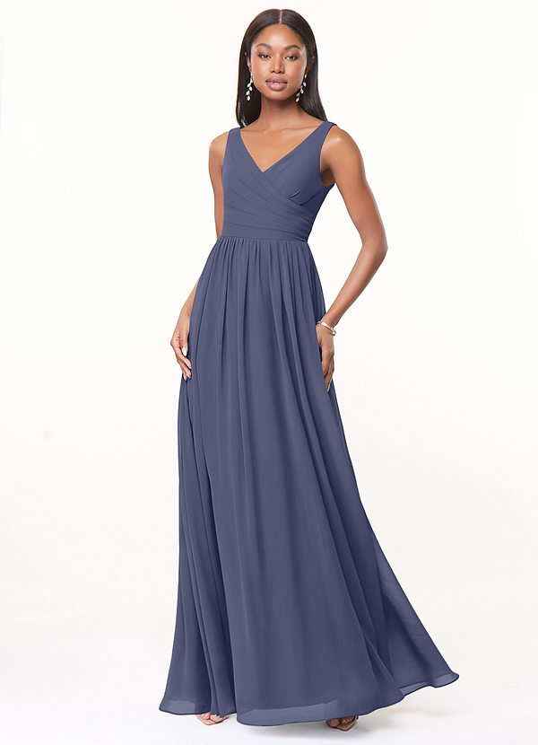 Azazie Keyla Bridesmaid Dresses Stormy A-Line V-Neck Pleated Chiffon Dress image1