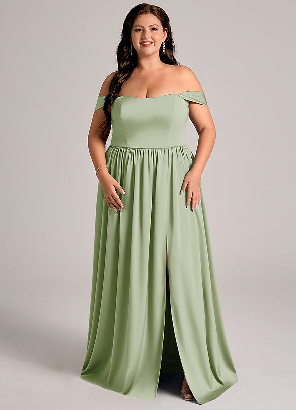 Azazie Calianna Suknie dla druhen Linia A Zza ramienia Satyna elastyczna Do ziemi Sukienka image1